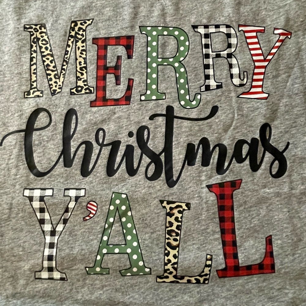 Festive T-shirt Gray‎ 'Merry Christmas Y'all'